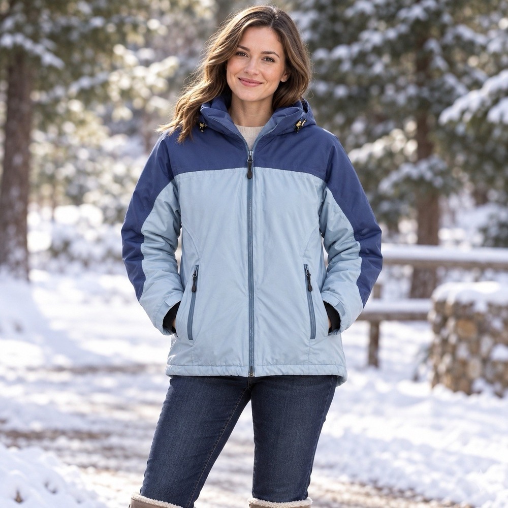 Lands' End Women's M 10-12 Hooded Insulated Winter Jacket Coat Blue Colorblock